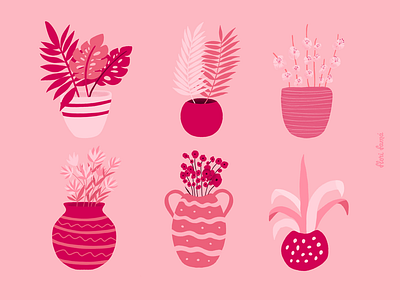 Plant pots cute design floral art flower illustration flower pattern flower pots flowers illustration ipad pro pink plant pots pot pattern procreate