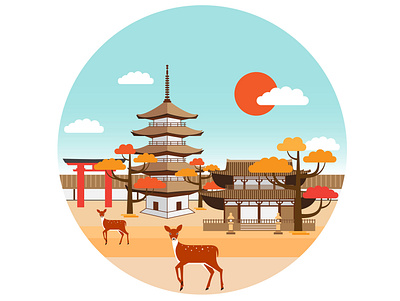 03 Nara Park. Japan travel set asia autumn explore flat design illistration japan nara outdoors tourism travel vector art