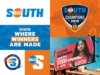 Big South Conference anniversary basketball billboard blue brand book football grid logo orange primary radford secondary sports standards guide track white