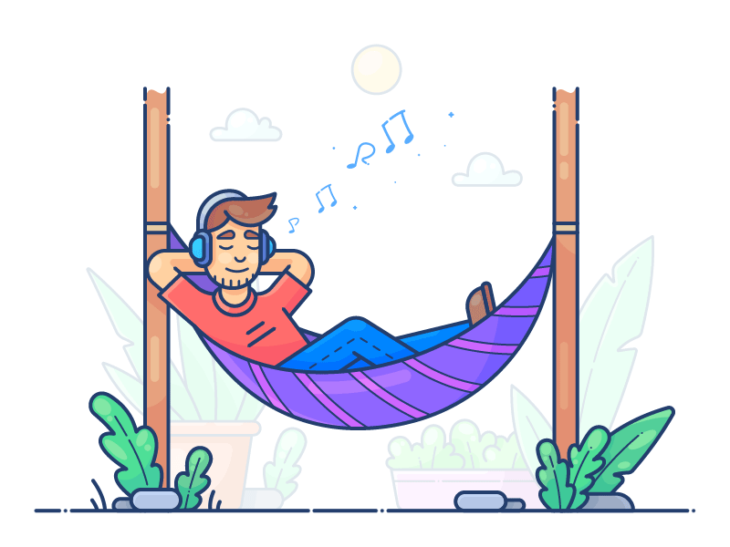 Relax animation bed brain character day design garden hammock icon illustration loop man motion music relax set sleep sounds vector work