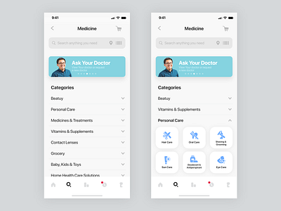 Medicine Categories app blue health healthcare healthcare app insurance medical medical app medical icons minimal ui ux