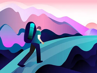 Mountain pleasure art beautiful breath character characters color design gradient graphic illustration mountain power road summer sunset ui ux vector