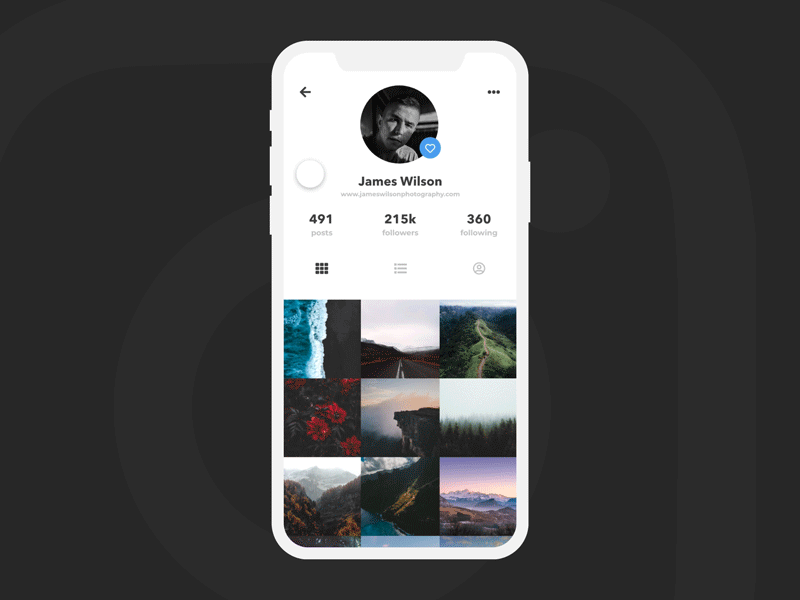 Daily UI 006 - User Profile adobe adobe xd animation app daily ui daily ui 006 dailyui dailyui 006 design instagram motion design motion graphics motiondesign ui uidesign user profile xd