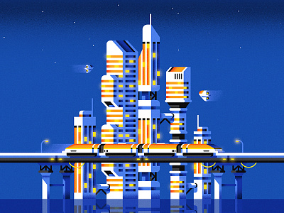 Futuropolis architecture building city flat future geometric illustration skyline train vector