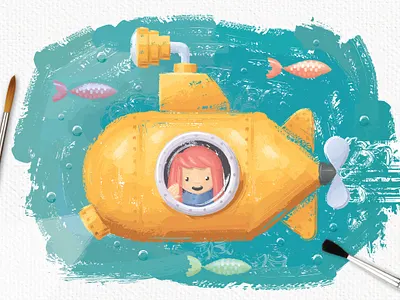 Oil Paint Submarine brush brushes deep sea explore explorer finsh illustrator ocean oil paint sub submarine under water undersea underwater