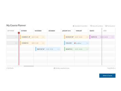 Course Planner adobe xd course planner design timeline usability website