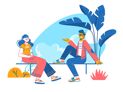 Friendly Encounter character chat conversation editorial flat illustration illustrator nature ui walk