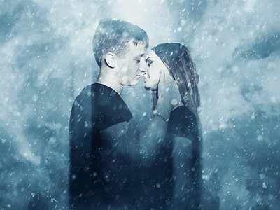 Couple blizzard kiss :D addobe art blizzard design effect graphic design photoshop portrait snow storm