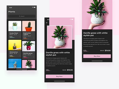 Plants Selling App - Detail Screens app clean dark fresh grass greenery ios pink plants product design trending ui ux