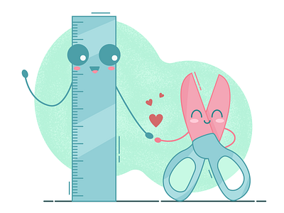 Happy together adobe illustrator character couple cut design illustration love measure proverb ruler scissors straightedge sweet ui vector