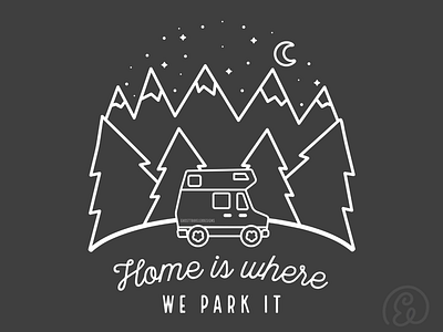 Home is Where We Park it adventure animal crossing camper camping fan art hiking line art travel vector wanderlust