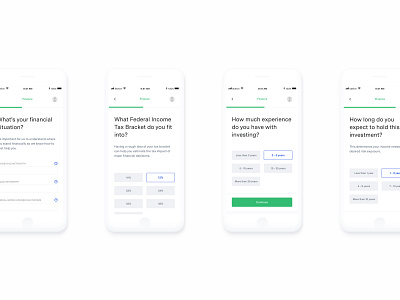 Onboarding for investors clean finance investing onboarding onboarding ui progressbar radio steps