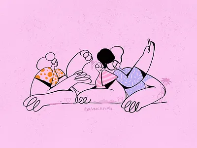 Brunch 2d art design editorial friends hangout illustration line art minimalist pink procreate type vector