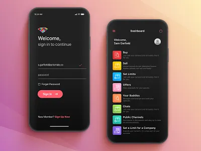 Safetrade Mobile App UI Design - Black Edition app branding daily ui dark app dark ui design interface ios iphone login login page mobile rebound sign in ui sketchapp typography ui user interface ux