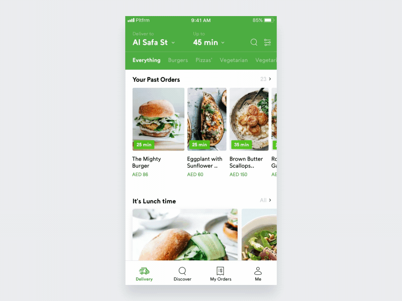 RoundMenu food - delivery section android animation app application delivery design discover dish filter food gif iphone listing meal microinteraction mobile order recipe time ui