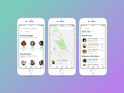 PetMate: Pet-Sitting App cards interaction design ixd pet sitting pets ui