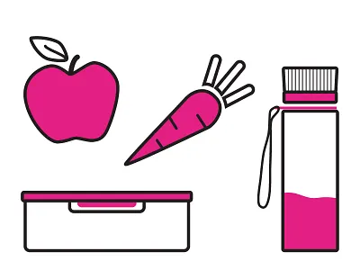 Snack kit apple bottle box carrot drawing eat food minimalism packing simple snack watter
