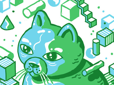 Eighties Cat cat color digital drawing illustration isometric isometric illustration kitten meow shapes