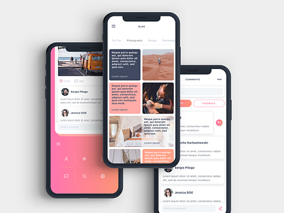 Pera UI Kit app blog design ecommerce ios iphonex listing menu message app mobile sketch socialmedia ui ux