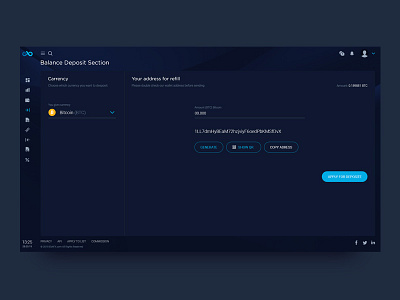 E-bitFX. Deposit page. Dark style blockchain coin crypto cryptocurrency dashboard deposit design exchange interface material ui ux web