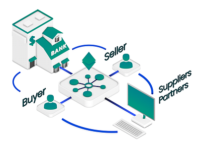 Illustration - Supply Chain bank computer database etherium flowchart illustration isometric network system teal union user verify verifyunion