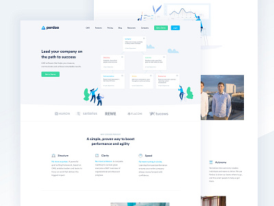 Perdoo Homepage Web Design blue clean green homepage illustration typography web web design white