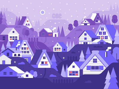 Winter Village Flat Landscape concept flat flat design gokayama house illustration landscape shirakawago snow snowy village winter