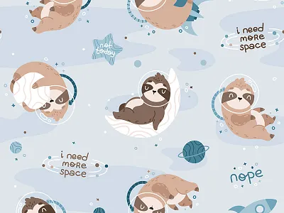 Space Sloth - not today - pattern character children illustration lazy pattern design sloth space textile