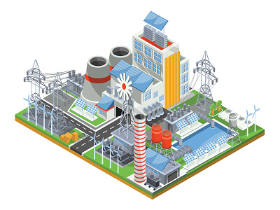 Powerhouse art battery business concept design electricity energy illustration illustrator infographics isometric power plant production vector