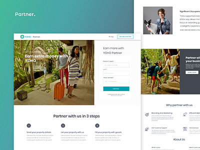 Landing Page UIUX branding customer design form design gradient hotel app hotel booking landing page minimal partner partner business typography uidesign ux ux ui ux design vector yoho yohobed