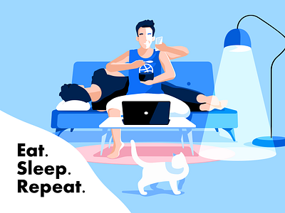 Eat. Sleep. Repeat. app art blue cat design dribbble eat ecommerce email event flat gay gisterson illustration landing repeat room sleep sofa trade