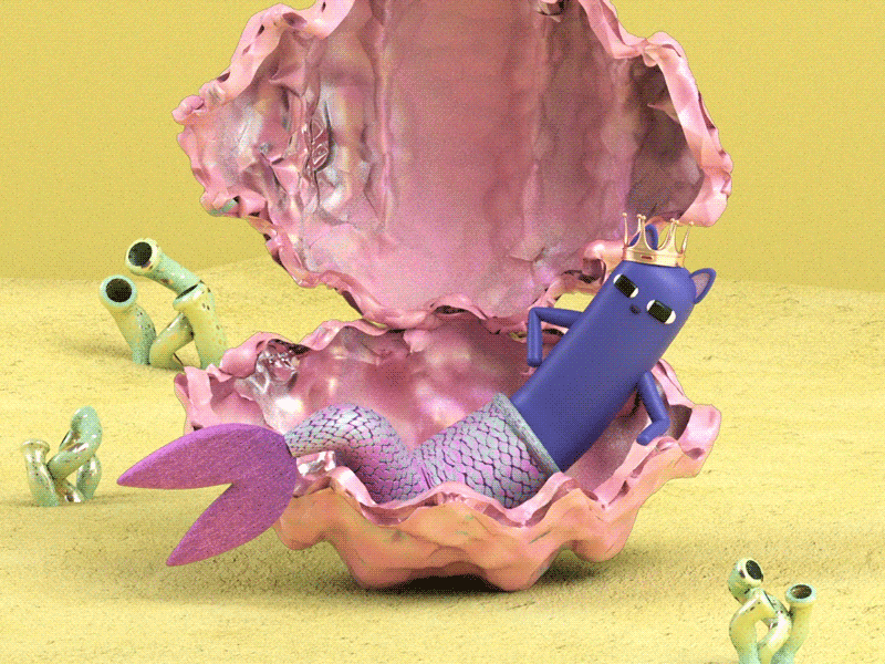 The Great Mermaid King 3d animation cat gif illustration studiofranzini