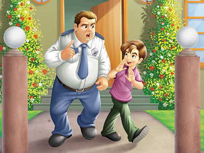 Man and boy child and adult interaction illustration art