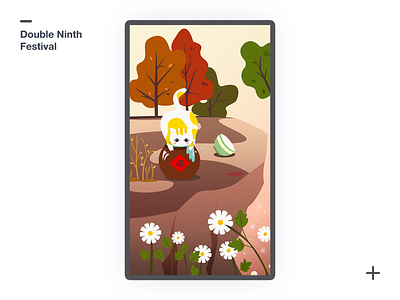 Double Ninth Festival app autumn cat design double ninth festival flat illustration mountain