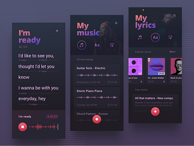 Sound Recorder for Musicians clean darkui gradient ios iphonex mobileapp music player recorder sound ui ux