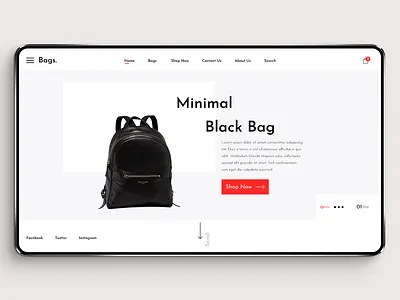 Minimal Bag Landing page bag black bag cards clean design ecommerce hero header landing page minimal scroll shopping slider social typography ui user experience user interface ux web website