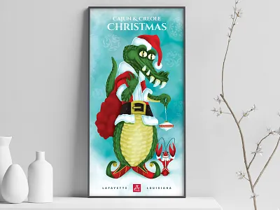 Cajun and Creole Christmas - Poster alligator cajun character christmas crawfish creole holiday art illustratioin lafayette louisiana poster