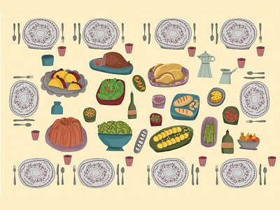 Dinner table art beverage book illustration chicken children book children book illustration coffee cutlery desk dinner draw drink food food and drink illistration salad silverware tolkien turkey wine