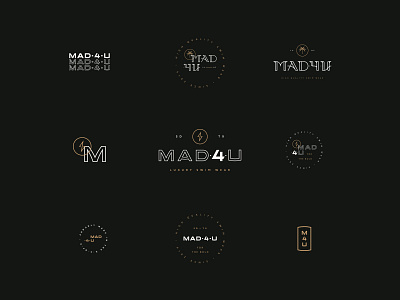 Mad•4•U- Unused Concepts badge badge design bolt branding concepts lightning logo logos palm palm tree tree type typography