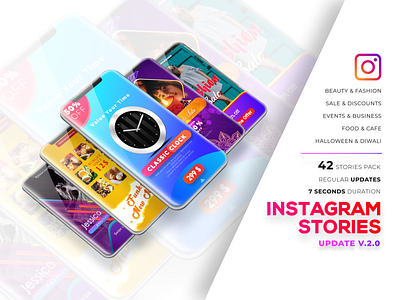 Instagram Stories v.2.0 animation beauty design diwali fashion fitness graphic design halloween instagram instagram post instagram stories iphone iphone xs landing page redesign typography ui ux web design