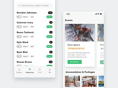 Riding community app app event green ui ux