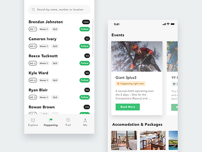 Riding community app app event green ui ux