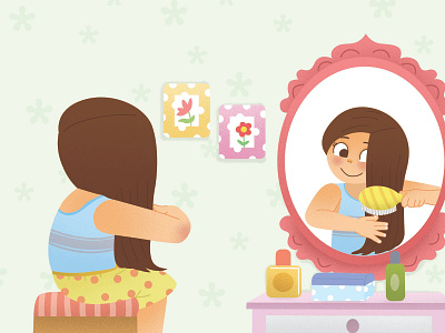 Girl front of mirror children lifestyle art illustration art