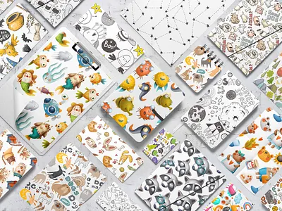 Giant seamless patterns bundle art cartoon character christmas design doodle illustration paperclip pattern print product design sale seamless pattern typography winter