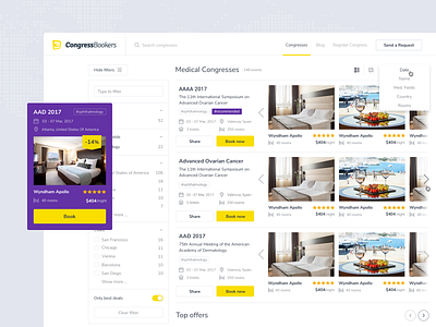 Congresses Filter booking filters grid hotel rating ui ux web