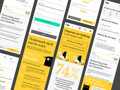 Trademarking app cat illistration minimal mobile app design pwa yellow