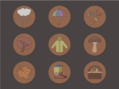 Autumn Icons autumn bird design flat harvest icon illustration leaf nature rain season tree umbrella