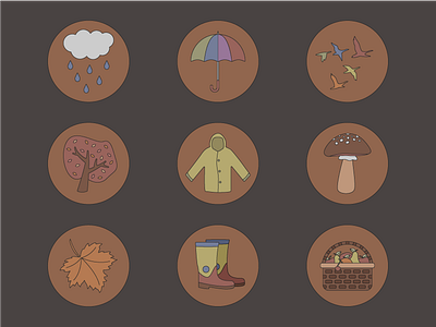 Autumn Icons autumn bird design flat harvest icon illustration leaf nature rain season tree umbrella