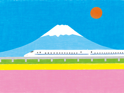 Japan design fuji illustration landscape photoshop shinkansen simpe spring