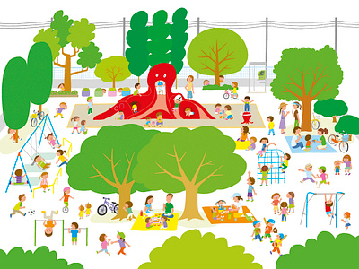 Octopus park children family illustration japan life photoshop playground simple